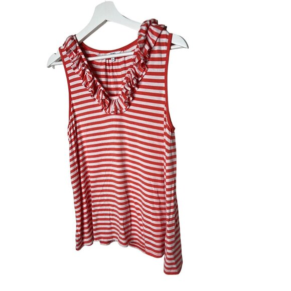 Crown and Ivy Top Womens Small Shirt Tank Blouse Orange White Striped Sleeveless - Picture 4 of 11